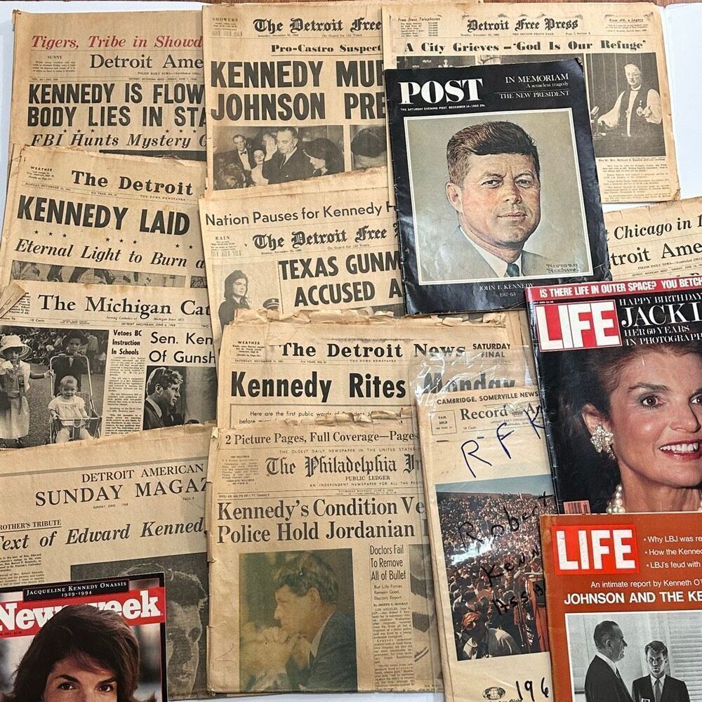 Rare Vintage Lot (16) Kennedy’s Assassination Newspapers 1963 & 1968, Family Med